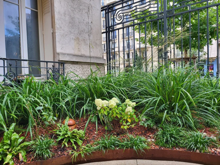 Aménagement par Miroardo d'un jardin de copropriété situé Square Gouvion-Saint-Cyr dans le 17e arrondissement à Paris.