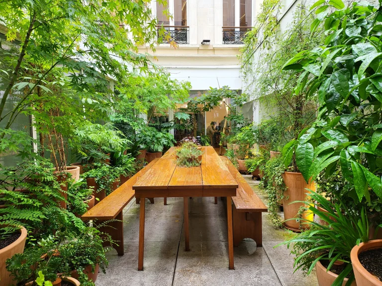 Vue globale du patio de Loewe aménagé par l'équipe de Miroardo.